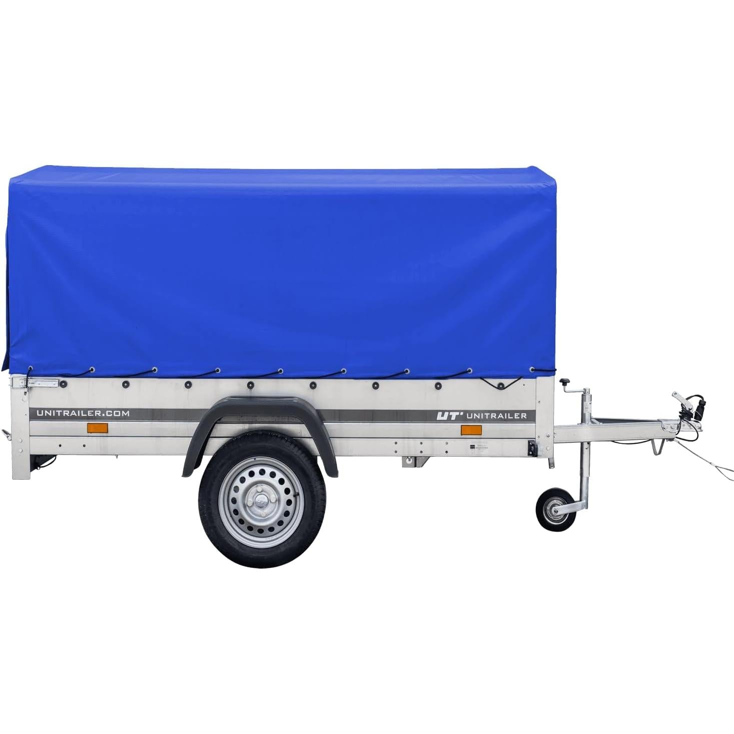 UNITRAILER Auto Anhänger 230x125 Garden Trailer 230 Kipp 750 kg mit Stützrad, Blauer Hochplane und Hochspriegel