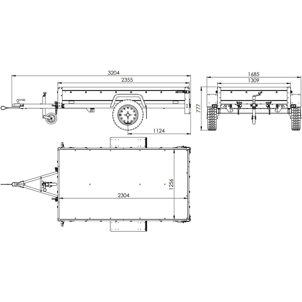 UNITRAILER Auto Anhänger 230x125 Garden Trailer 230 Kipp 750 kg mit Stützrad, Blauer Hochplane und Hochspriegel