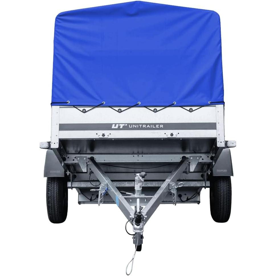 UNITRAILER Auto Anhänger 230x125 Garden Trailer 230 Kipp 750 kg mit Stützrad, Blauer Hochplane und Hochspriegel