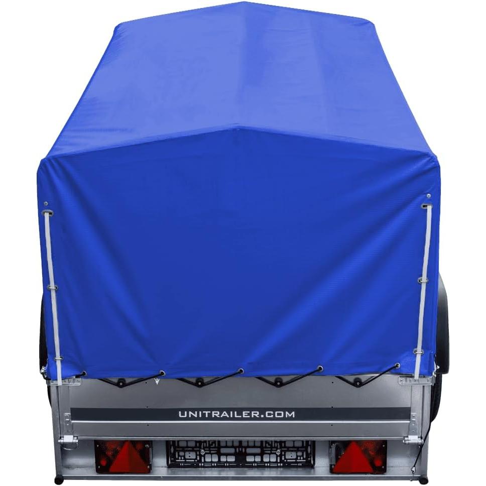 UNITRAILER Auto Anhänger 230x125 Garden Trailer 230 Kipp 750 kg mit Stützrad, Blauer Hochplane und Hochspriegel