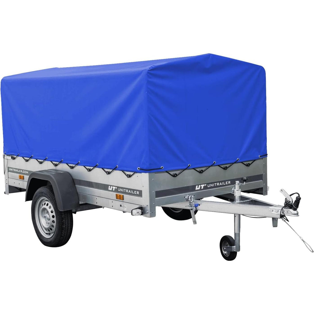 UNITRAILER Auto Anhänger 230x125 Garden Trailer 230 Kipp 750 kg mit Stützrad, Blauer Hochplane und Hochspriegel