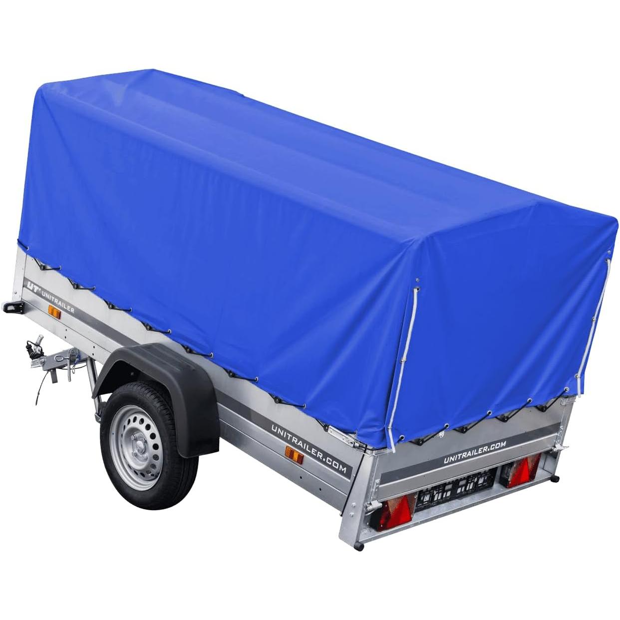 UNITRAILER Auto Anhänger 230x125 Garden Trailer 230 Kipp 750 kg mit Stützrad, Blauer Hochplane und Hochspriegel