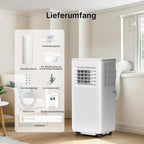 HEALLUX Mobile Air Conditioner 9000 BTU 2.6 kW, Portable Air Conditioner with Remote Control & Exhaust Hose, 4-in-1: Cooling, Ventilating, Dehumidifying, Timer 24 Hours, for Rooms up to 40 m², White