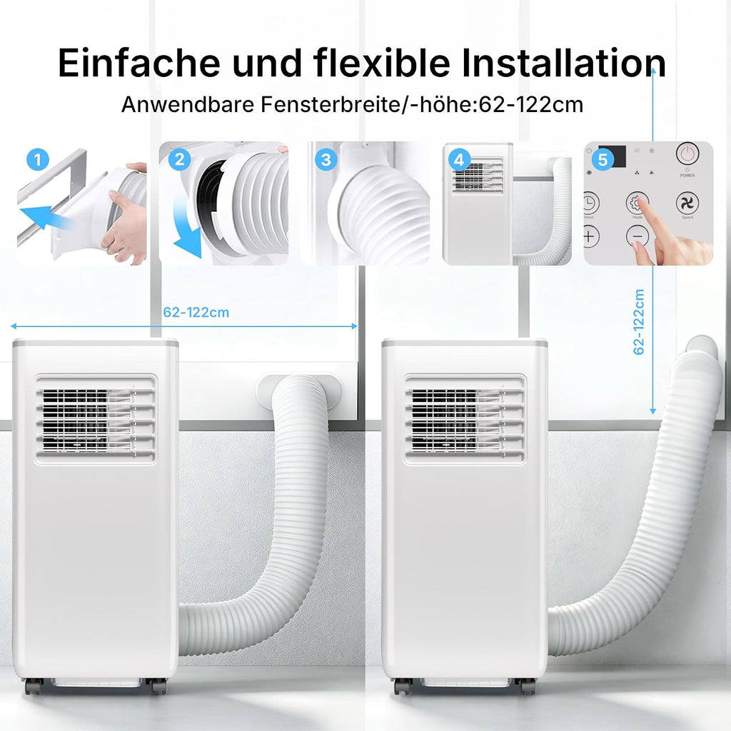HEALLUX Mobile Air Conditioner 9000 BTU 2.6 kW, Portable Air Conditioner with Remote Control & Exhaust Hose, 4-in-1: Cooling, Ventilating, Dehumidifying, Timer 24 Hours, for Rooms up to 40 m², White