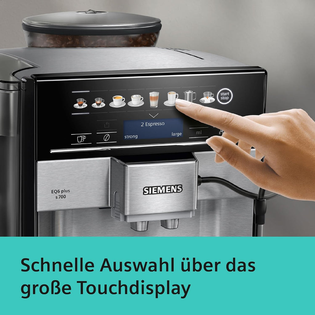 SIEMENS EQ.6 Plus s700 Fully Automatic Coffee Maker, 1500 W, Ceramic Grinder, Touch Sensor Direct Selection Buttons, Personalised Drinks, Double Cup Cover, Stainless Steel