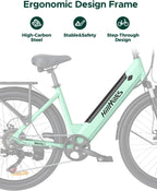 HillMiles 26" E-Bike mit 36V 13Ah Herausnehmbarer Batterie, 250W Elektrofahrrad für Herren Frauen, 25Km/H, Reichweite 80-100KM, 7-Gang Urban Commuter Electric Bike, MileCity1