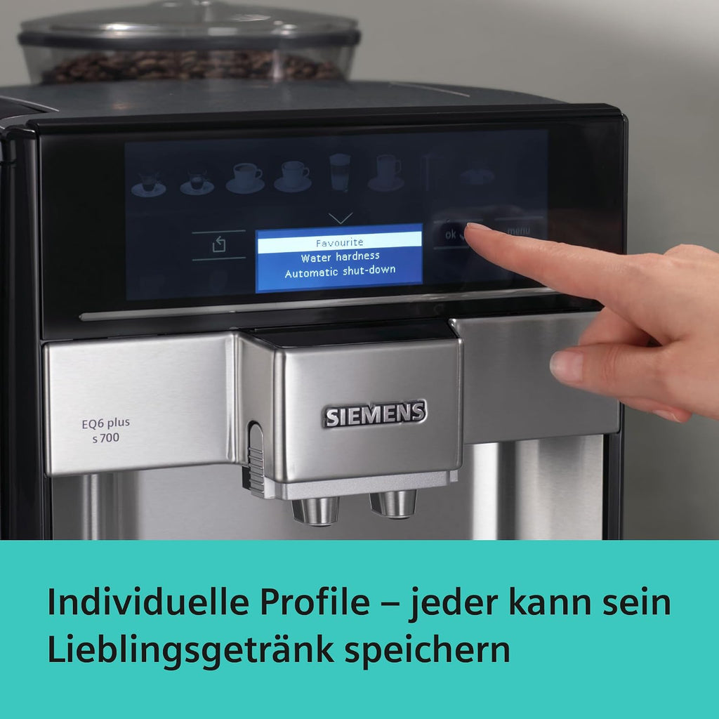 SIEMENS EQ.6 Plus s700 Fully Automatic Coffee Maker, 1500 W, Ceramic Grinder, Touch Sensor Direct Selection Buttons, Personalised Drinks, Double Cup Cover, Stainless Steel