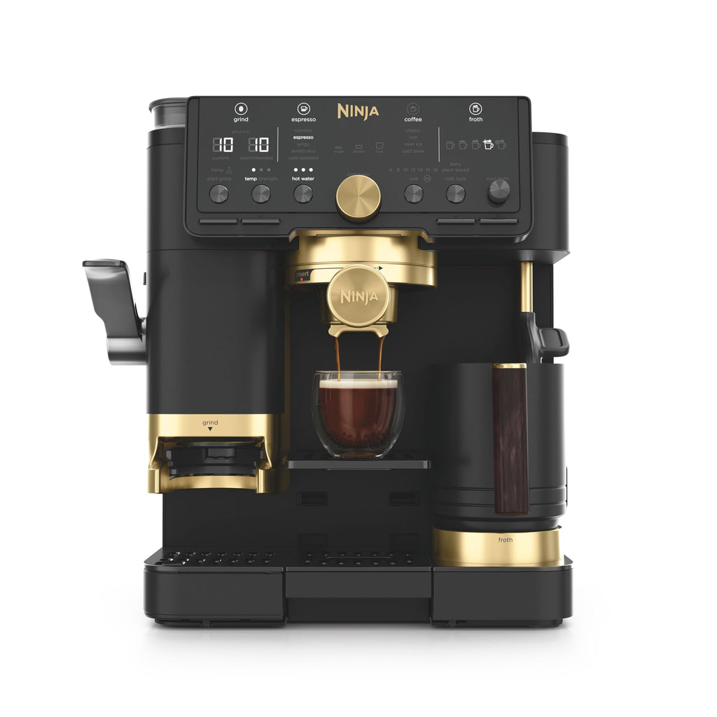 Ninja Luxe Premier 3-in-1 Coffee Machine with Grinder, Frother for Latte, Cappuccino, Cold Brew & Espresso, Up to 2 Cups, 4 Frothing Presets, Grey Metal ES601EUGM