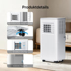 HEALLUX Mobile Air Conditioner 9000 BTU 2.6 kW, Portable Air Conditioner with Remote Control & Exhaust Hose, 4-in-1: Cooling, Ventilating, Dehumidifying, Timer 24 Hours, for Rooms up to 40 m², White