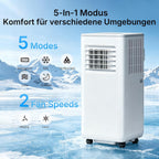HEALLUX Mobile Air Conditioner 9000 BTU 2.6 kW, Portable Air Conditioner with Remote Control & Exhaust Hose, 4-in-1: Cooling, Ventilating, Dehumidifying, Timer 24 Hours, for Rooms up to 40 m², White