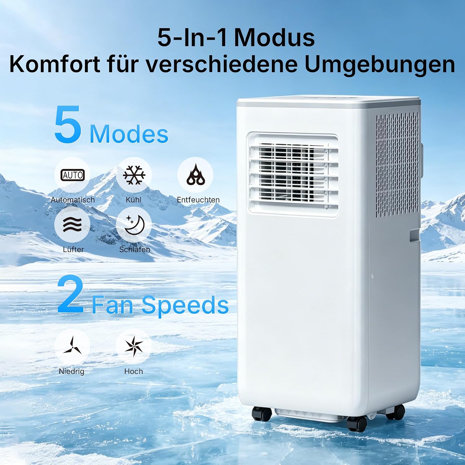HEALLUX Mobile Air Conditioner 9000 BTU 2.6 kW, Portable Air Conditioner with Remote Control & Exhaust Hose, 4-in-1: Cooling, Ventilating, Dehumidifying, Timer 24 Hours, for Rooms up to 40 m², White