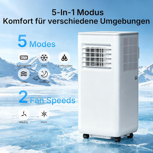HEALLUX Mobile Air Conditioner 9000 BTU 2.6 kW, Portable Air Conditioner with Remote Control & Exhaust Hose, 4-in-1: Cooling, Ventilating, Dehumidifying, Timer 24 Hours, for Rooms up to 40 m², White