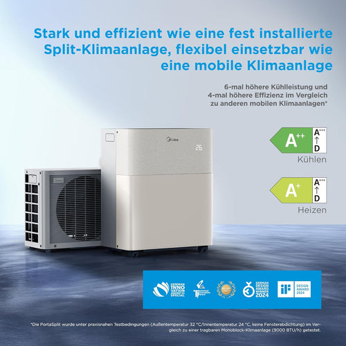 Midea PortaSplit-E Mobile Air Conditioner, Cooling A++/Heating A+, 12000 BTU 3.5 kW, Mini Split Air Conditioning, Peach, for Rooms up to 42 m² / 105 m³, Only 39 dB(A) in Silent Mode [Energy Class A++]