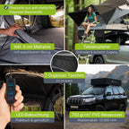 Juskys Autodachzelt Lago - Robuste Konstruktion, wasserabweisend & UV-Schutz, Autodachzelt, Camping, LED-Beleuchtung