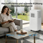 HEALLUX Mobile Air Conditioner 9000 BTU 2.6 kW, Portable Air Conditioner with Remote Control & Exhaust Hose, 4-in-1: Cooling, Ventilating, Dehumidifying, Timer 24 Hours, for Rooms up to 40 m², White
